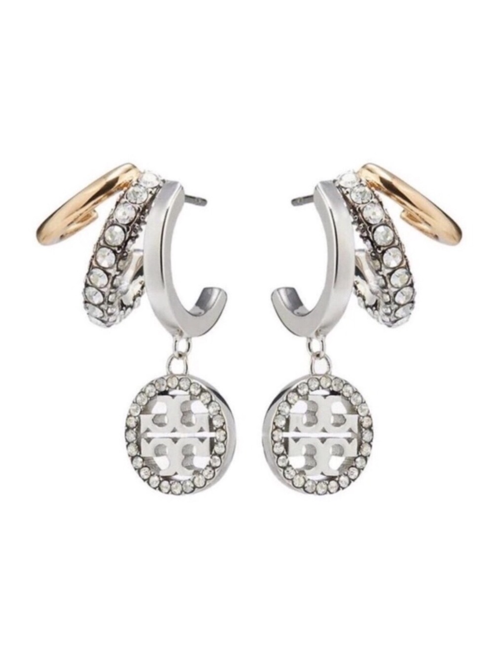 NWOT Tory Burch Icon Pave Triple Hoop Earring